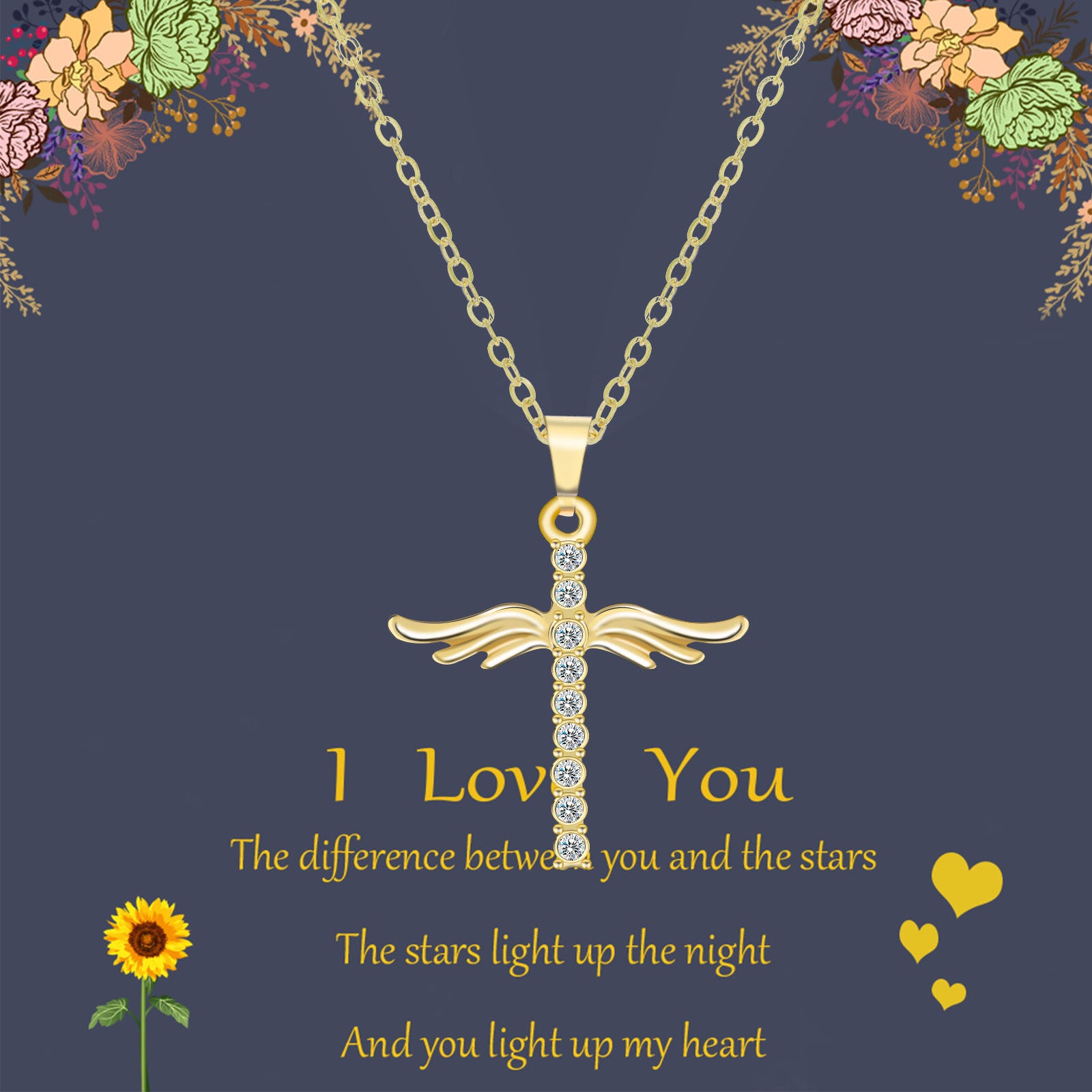 Image du produit Angel Wings Cross Pendant Necklace For Woman With O Type Stainless Steel Chain Necklace Jewelry Gift