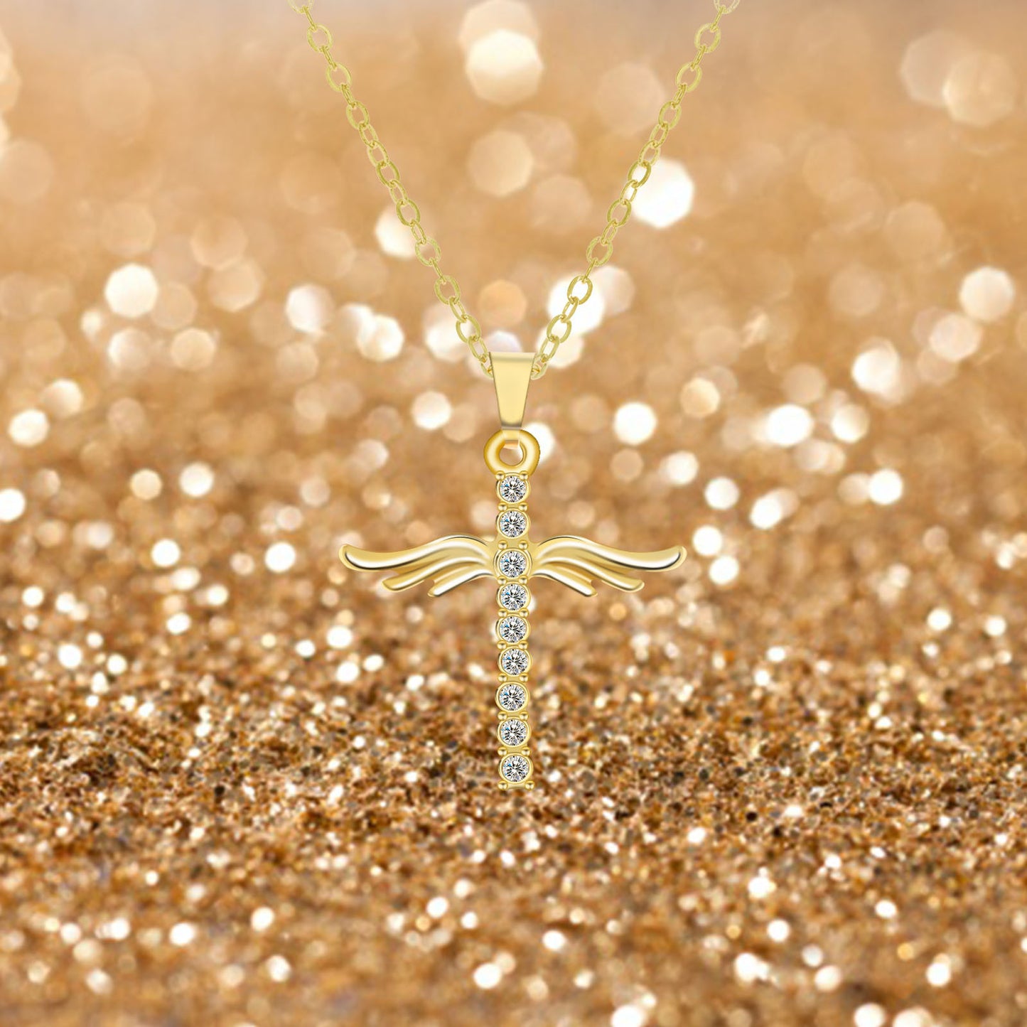 Image du produit Angel Wings Cross Pendant Necklace For Woman With O Type Stainless Steel Chain Necklace Jewelry Gift