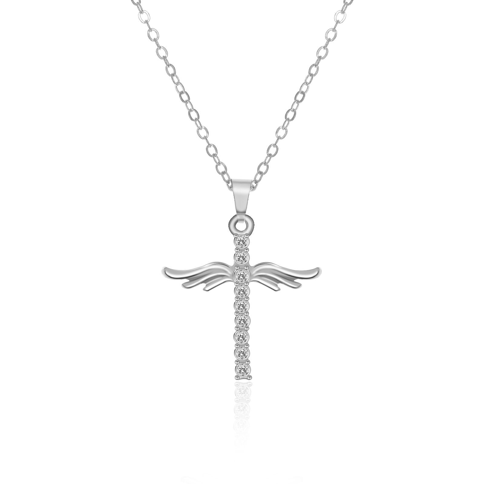 Image du produit Angel Wings Cross Pendant Necklace For Woman With O Type Stainless Steel Chain Necklace Jewelry Gift