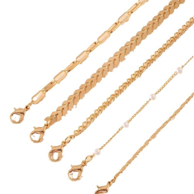 🌸 Élégant Bracelet de Cheville Multi-Couches en Perles - Lot de 5 Bijoux Idéal pour un Style Estival Tendances et Chic 💎