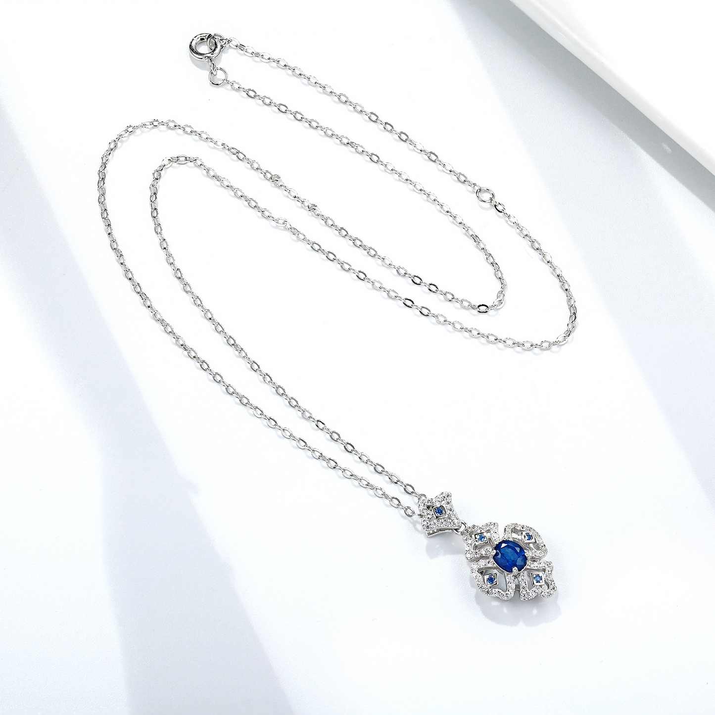 ✨ Collier Argent S925 avec Pendentif Saphir Naturel - Élégance Rétro, Parfait pour Toutes Occasions