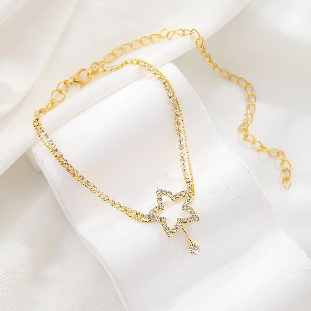🌟 Duo Bijoux Élégants - Collier & Bracelet de Cheville Étoile & Cœur, Brillance Raffinée pour Sublimer Votre Style