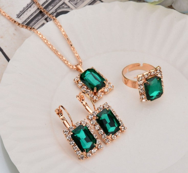 ✨ Coffret Bijoux en Cristal Élégant - Collier, Boucles d'Oreilles & Bague, Brillance Exceptionnelle pour Toutes Occasions