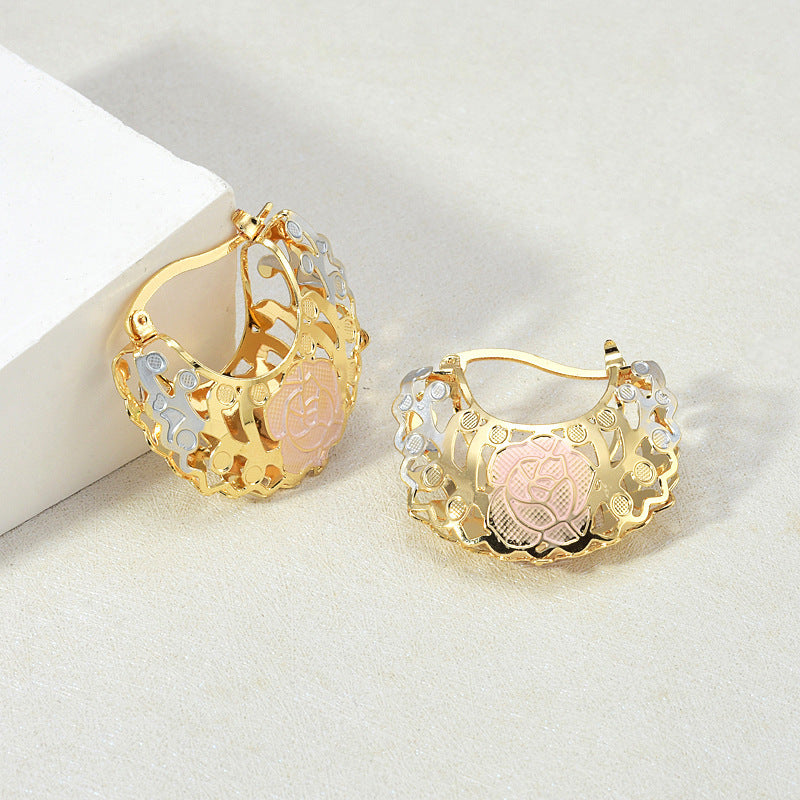 ✨ Boucles d'Oreilles Rosette Creuse & Hoops Dorés - Élégance Chic, Design Raffiné, Confort Optimal !