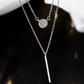 🌟 Collier Élégant Double Chaîne en Argent 925 - Pendentif Rond Zircon Raffiné, Parfait pour un Look Chic et Tendance