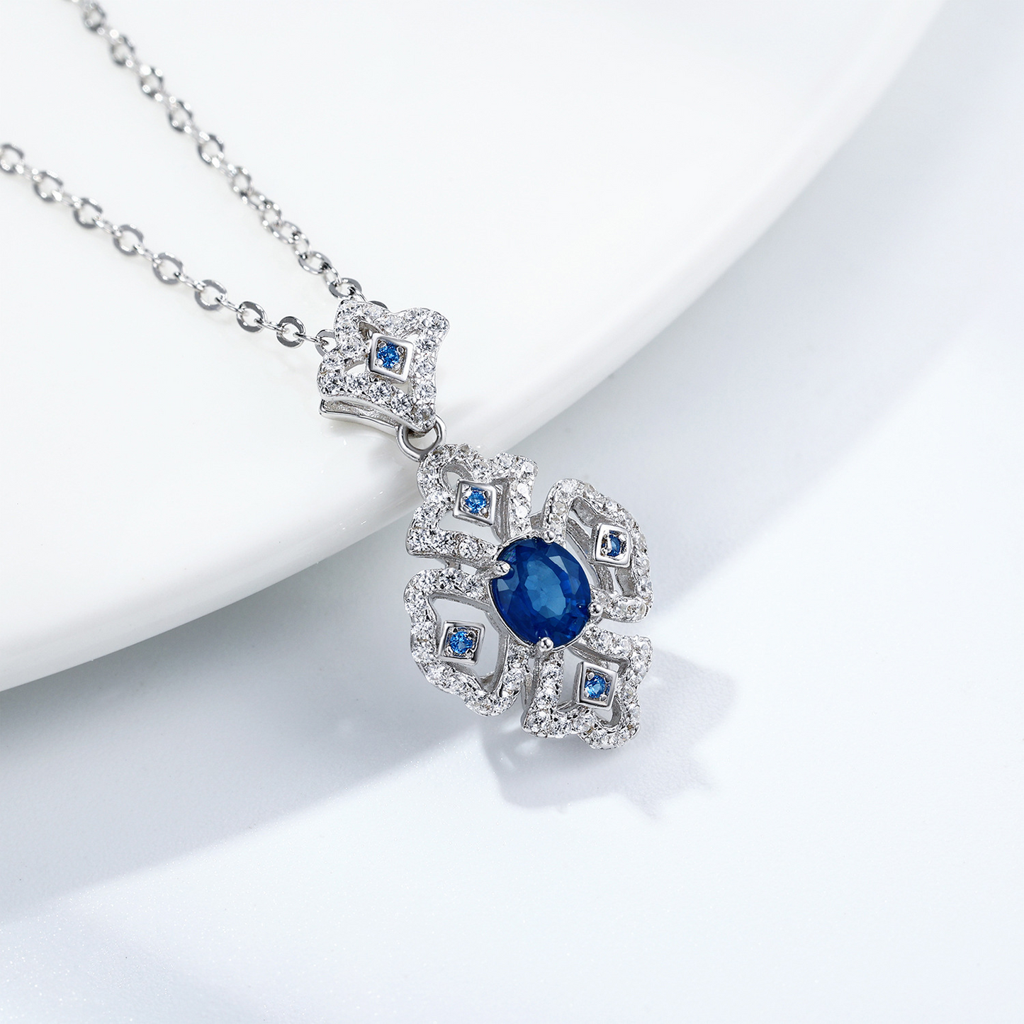 ✨ Collier Argent S925 avec Pendentif Saphir Naturel - Élégance Rétro, Parfait pour Toutes Occasions