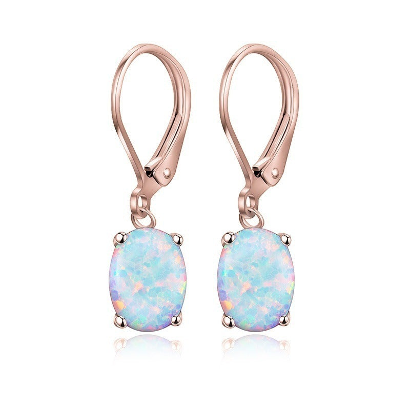 ✨ Élégantes Boucles d’Oreilles Opale Ovale - Design Raffiné à 4 Griffes, Un Style Européen et Américain Intemporel ✨