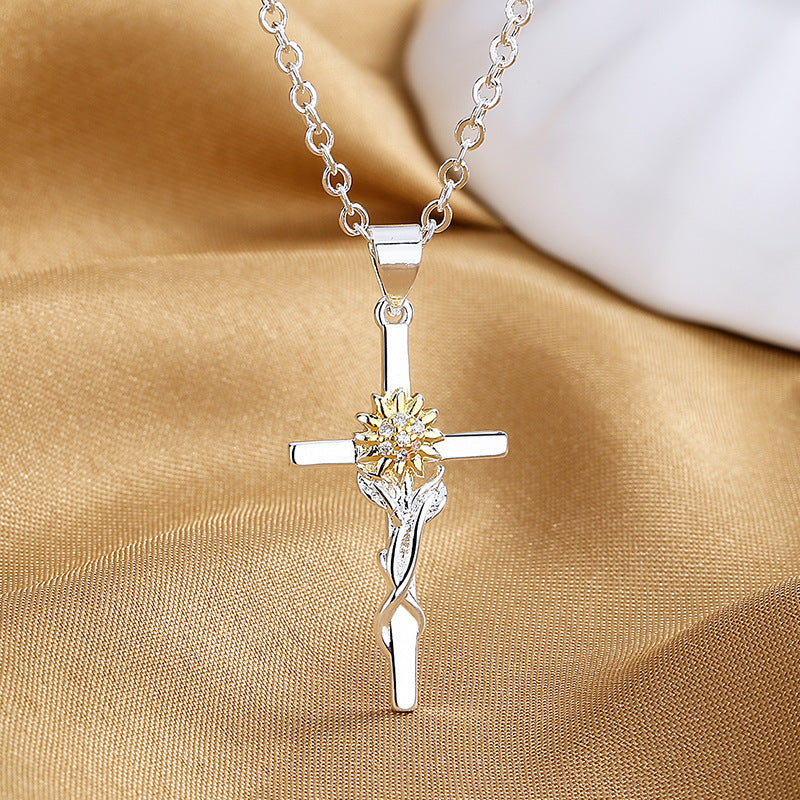 🌻 Élégant Collier Pendentif Tournesol Bi-Color - Mix Or & Argent, Cadeau Idéal pour Sublimer Votre Style