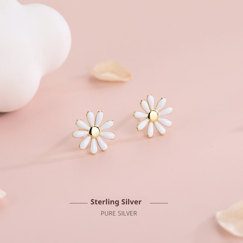 Boucles d'Oreilles en Argent S925 - Design Marguerites Éclatantes, Élégance Unique pour un Style Quotidien Chic