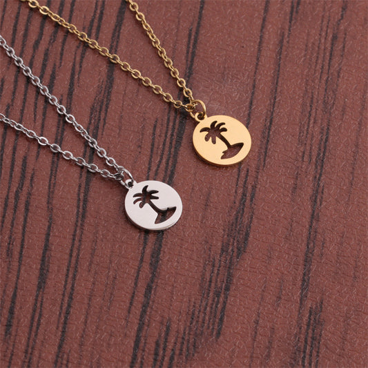 Pendentif en Acier Titane - Design Arbre de Coco, Élégant et Durable, Parfait pour un Style Unique et Tendance !