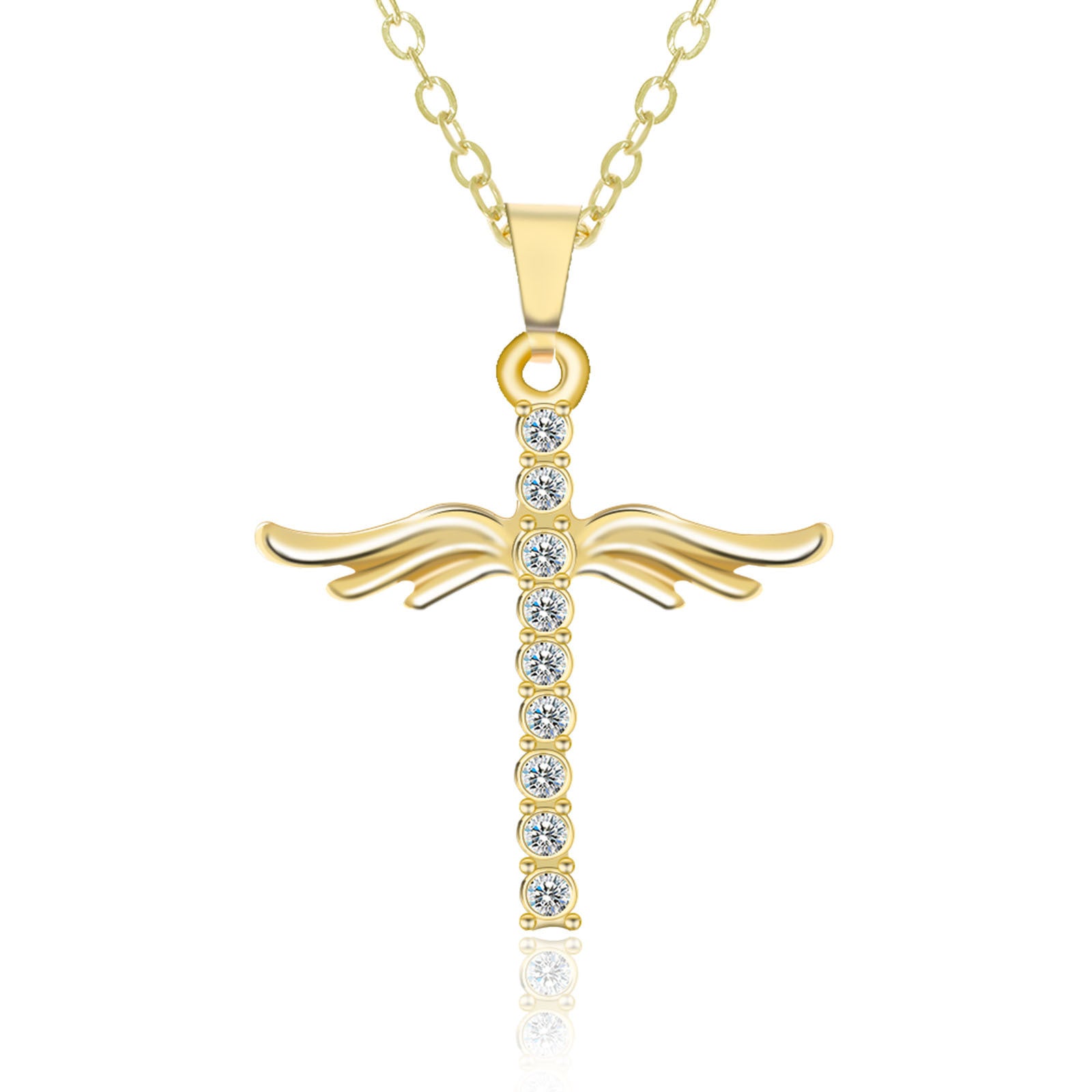 Image du produit Angel Wings Cross Pendant Necklace For Woman With O Type Stainless Steel Chain Necklace Jewelry Gift