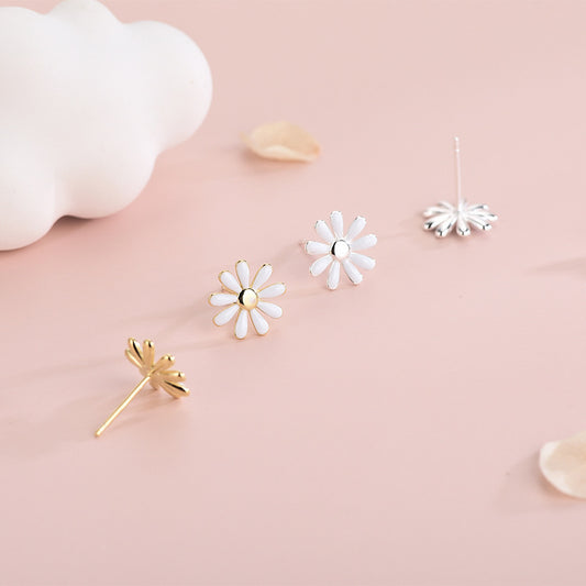 Boucles d'Oreilles en Argent S925 - Design Marguerites Éclatantes, Élégance Unique pour un Style Quotidien Chic