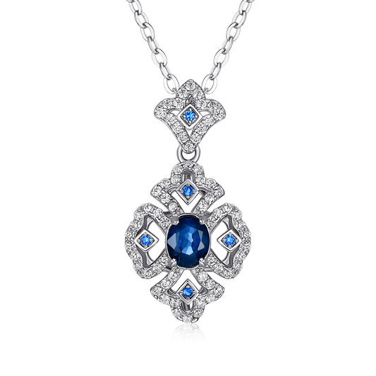 ✨ Collier Argent S925 avec Pendentif Saphir Naturel - Élégance Rétro, Parfait pour Toutes Occasions