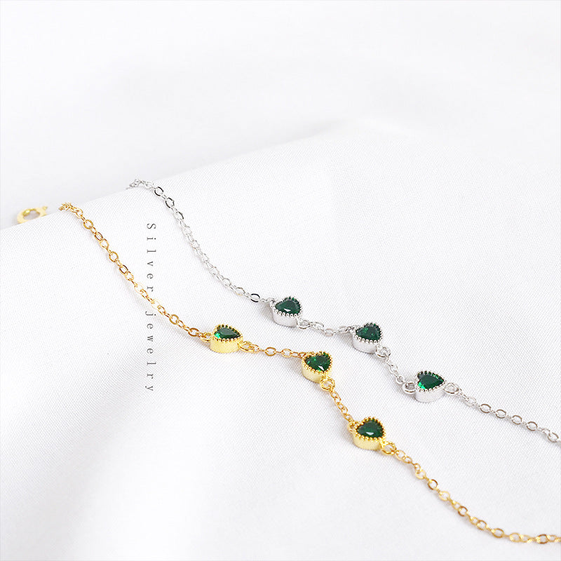 ✨ Bracelet Chic en Argent S925 - Style Rétro Français, Trois Émeraudes, Élégance Intemporelle et Unique