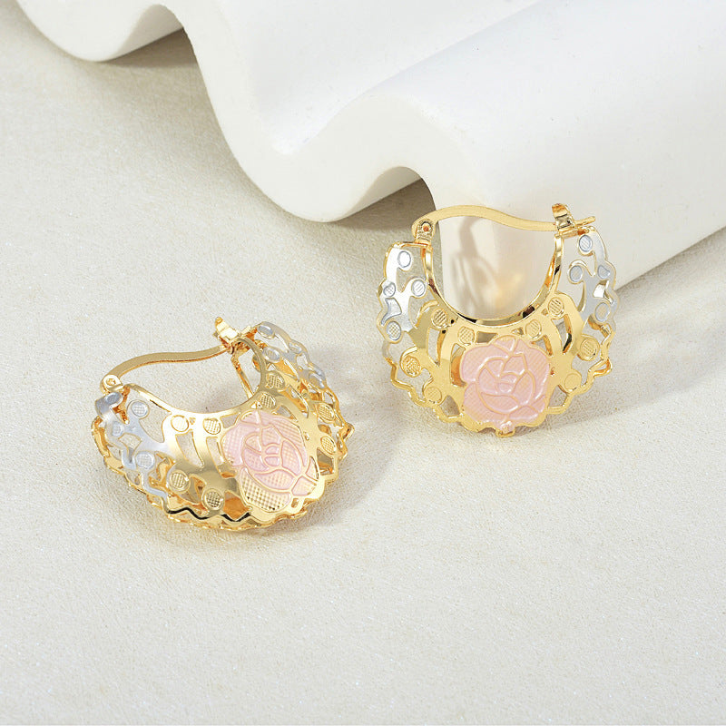 ✨ Boucles d'Oreilles Rosette Creuse & Hoops Dorés - Élégance Chic, Design Raffiné, Confort Optimal !