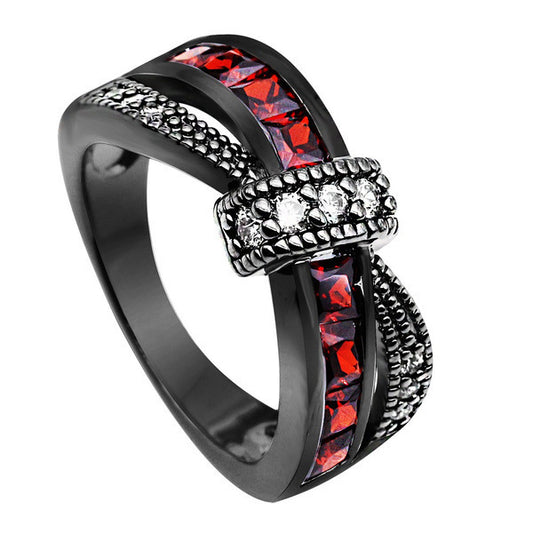 Image du produit Bague Croix en Zircon Rouge Grenat – Élégance et Raffinement ✨💍