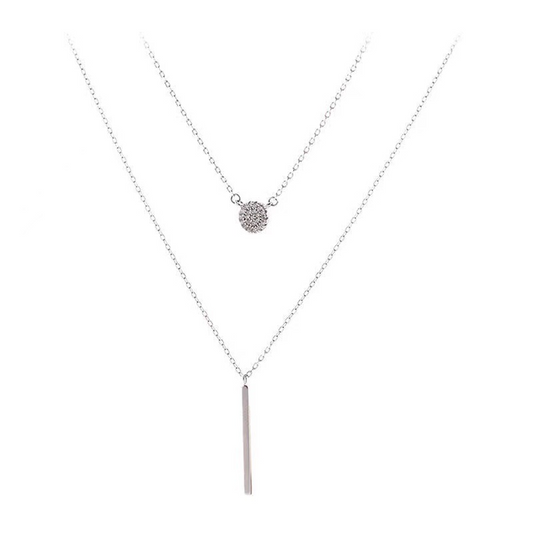 🌟 Collier Élégant Double Chaîne en Argent 925 - Pendentif Rond Zircon Raffiné, Parfait pour un Look Chic et Tendance