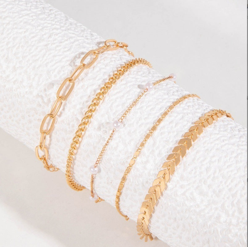 🌸 Élégant Bracelet de Cheville Multi-Couches en Perles - Lot de 5 Bijoux Idéal pour un Style Estival Tendances et Chic 💎