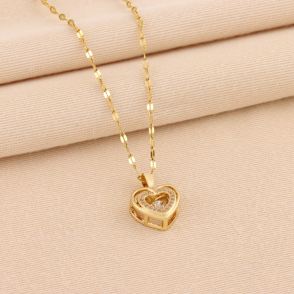 "✨ Raffiné Collier Double Rang Cœur - Acier Titane Durable & Strass Brillants - Cadeau Parfait pour la Saint-Valentin"
