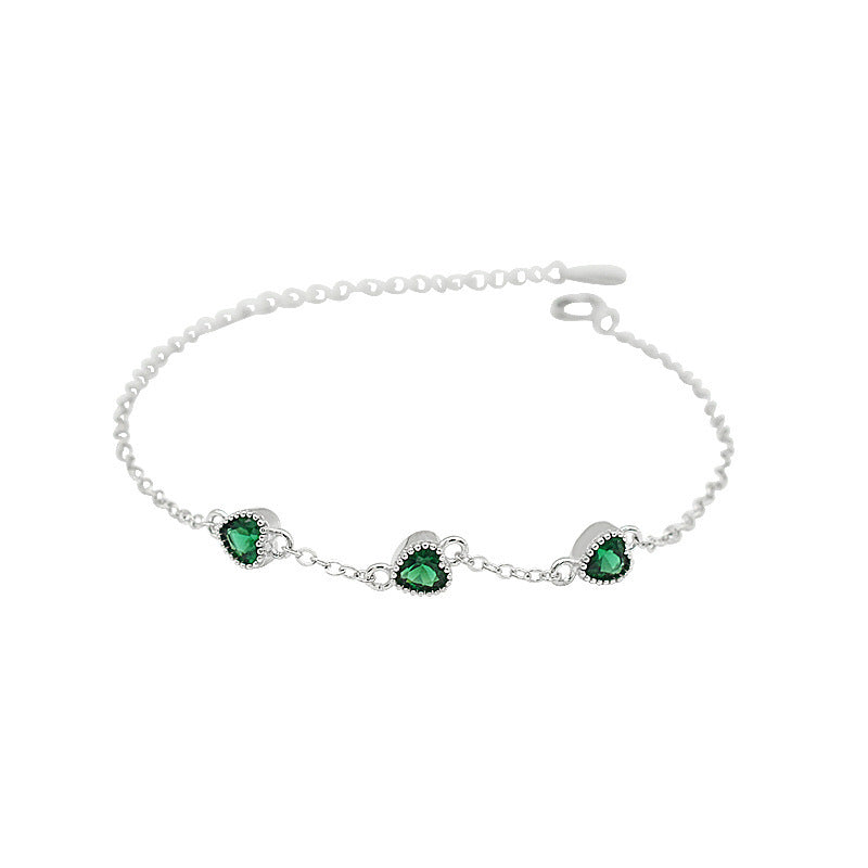 ✨ Bracelet Chic en Argent S925 - Style Rétro Français, Trois Émeraudes, Élégance Intemporelle et Unique