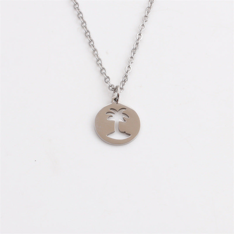 Pendentif en Acier Titane - Design Arbre de Coco, Élégant et Durable, Parfait pour un Style Unique et Tendance !