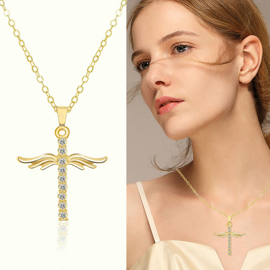 Image du produit Angel Wings Cross Pendant Necklace For Woman With O Type Stainless Steel Chain Necklace Jewelry Gift