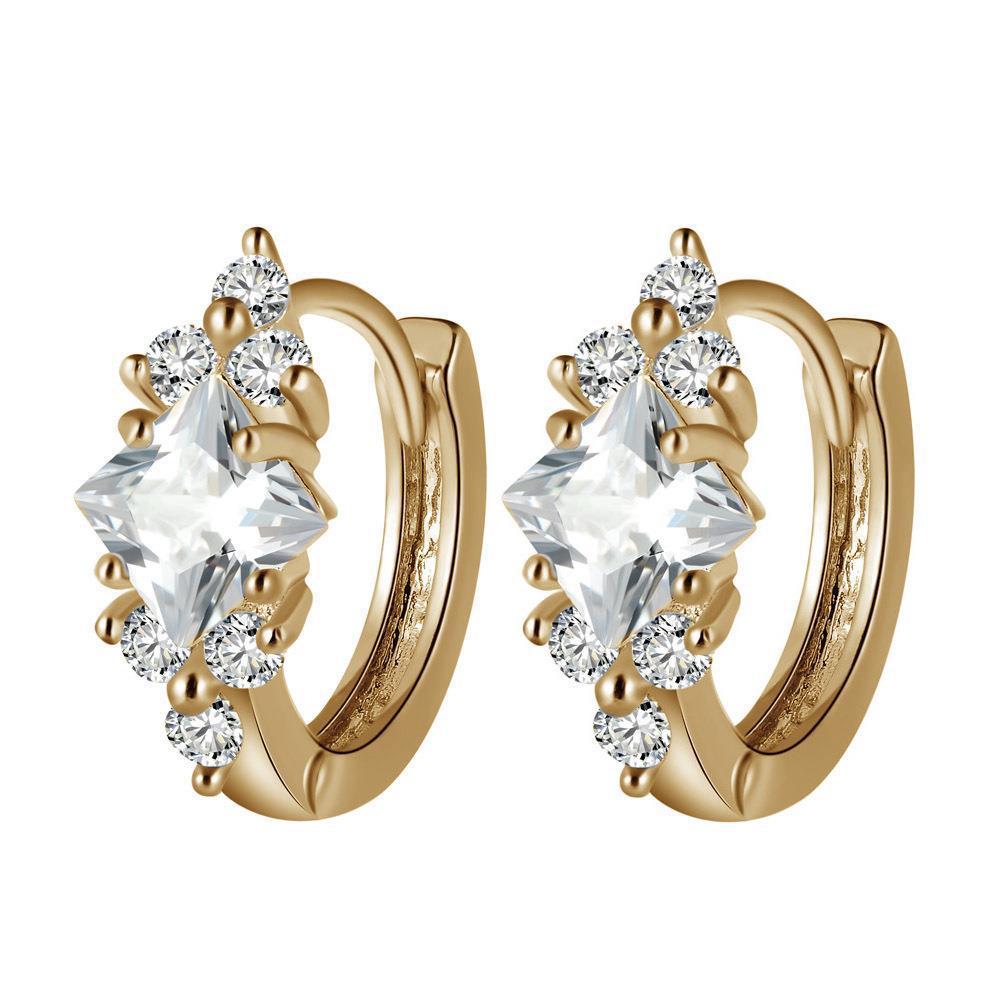 Boucles d’Oreilles Élégantes Personnalisées - Design Carré en Zircon, Style Européen et Américain Chic