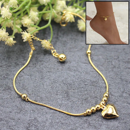 ✨ Bracelet Cheville Gothique Élégant - Pendentif Cœur Doré, Style Vintage Unique pour un Look Féminin Chic