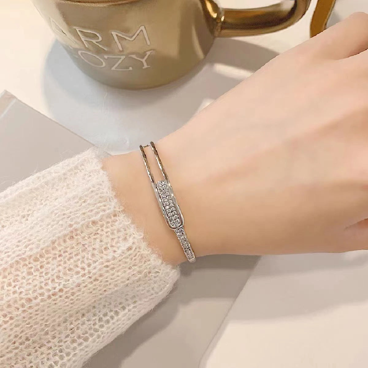 ✨ Bracelet Raffiné en Argent S925 - Incrusté de Diamants, Style Coréen Tendance et Élégance Intemporelle