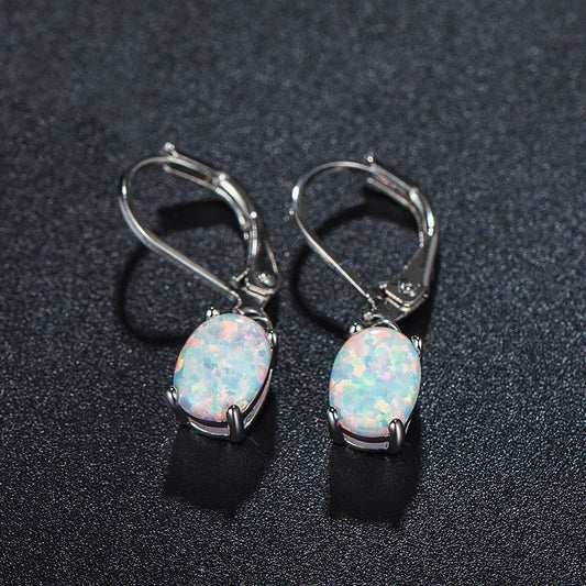 ✨ Élégantes Boucles d’Oreilles Opale Ovale - Design Raffiné à 4 Griffes, Un Style Européen et Américain Intemporel ✨