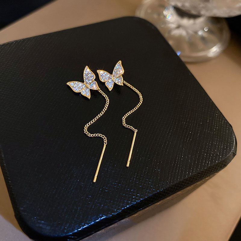 Image du produit 925 Silver Needle Long Tassel Butterfly Earrings