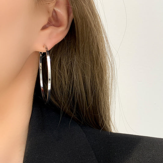 Image du produit 925 Silver Needle In Europe And The United States Wind Metal Glossy Texture Square Circle HOOP Earrings Exaggerated Earrings Tide People Personality Female