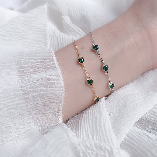✨ Bracelet Chic en Argent S925 - Style Rétro Français, Trois Émeraudes, Élégance Intemporelle et Unique