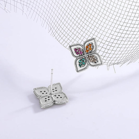 🌿 Boucles d'Oreilles S925 en Argent - Diamants Couleur Herbe à Quatre Feuilles, Élégance et Raffinement au Quotidien