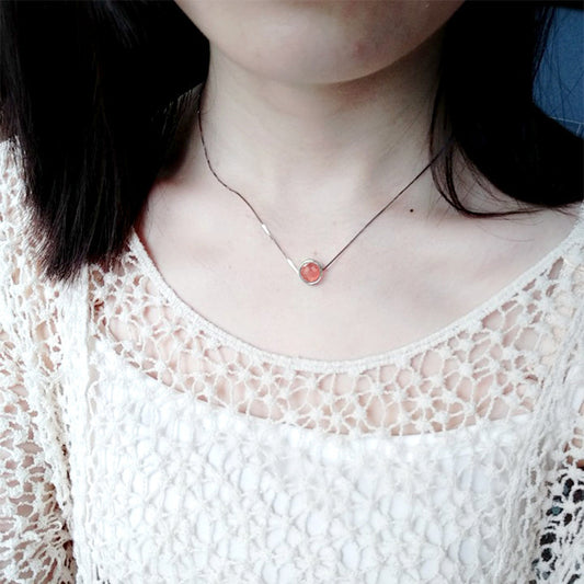 Élégant Collier Quartz Fraise Argent 925 - Bijou Intemporel, Raffiné et Premium pour Sublimer Votre Style
