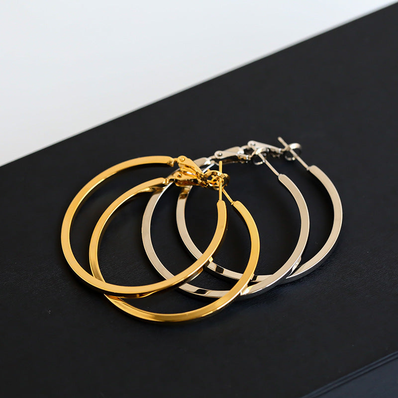 Image du produit 925 Silver Needle In Europe And The United States Wind Metal Glossy Texture Square Circle HOOP Earrings Exaggerated Earrings Tide People Personality Female