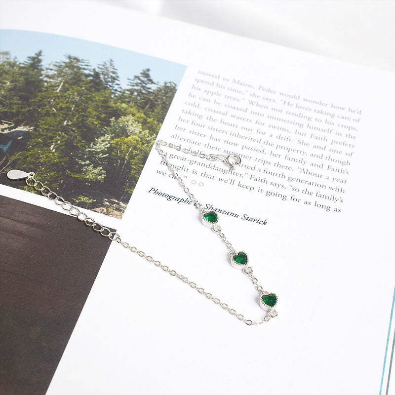 ✨ Bracelet Chic en Argent S925 - Style Rétro Français, Trois Émeraudes, Élégance Intemporelle et Unique