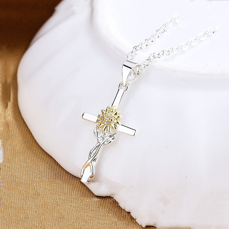 🌻 Élégant Collier Pendentif Tournesol Bi-Color - Mix Or & Argent, Cadeau Idéal pour Sublimer Votre Style