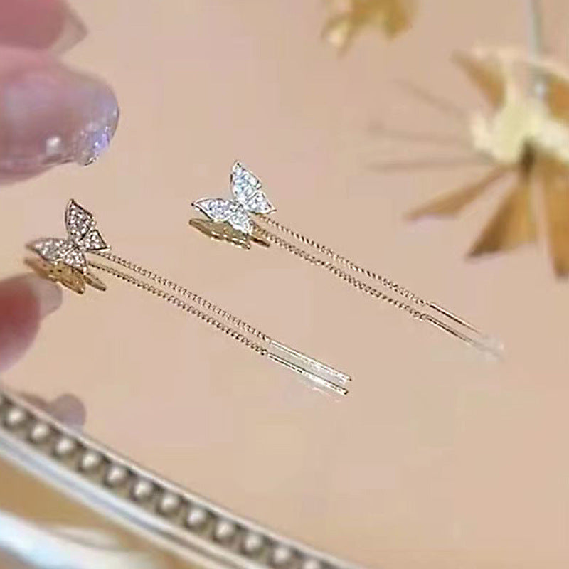 Image du produit 925 Silver Needle Long Tassel Butterfly Earrings