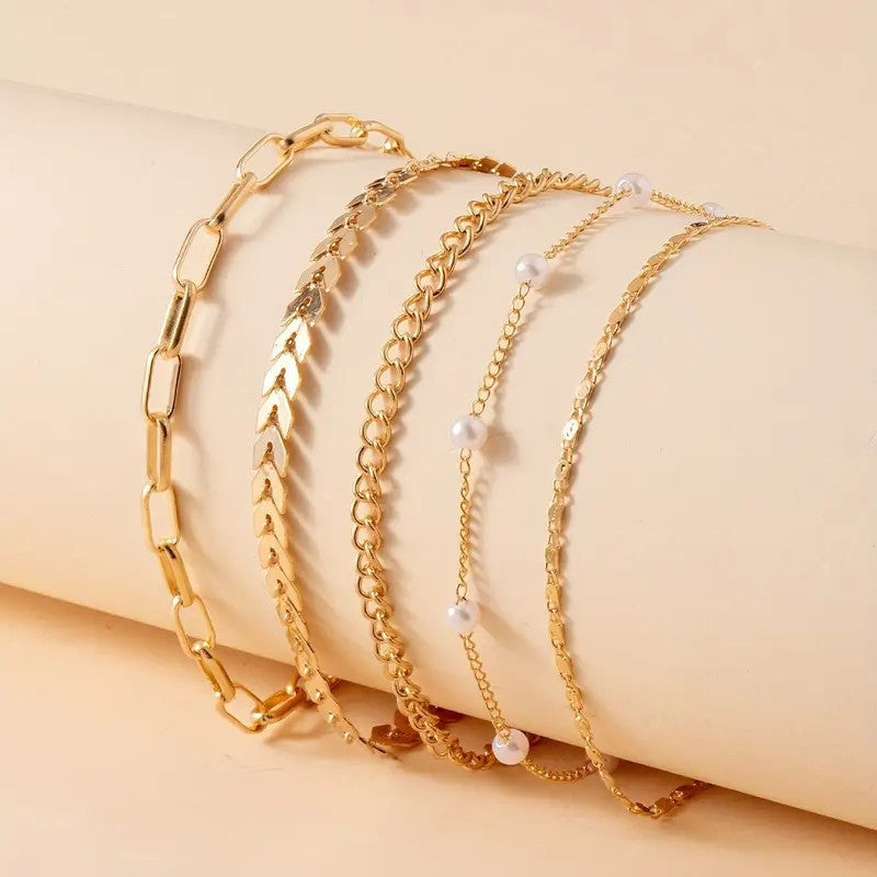🌸 Élégant Bracelet de Cheville Multi-Couches en Perles - Lot de 5 Bijoux Idéal pour un Style Estival Tendances et Chic 💎