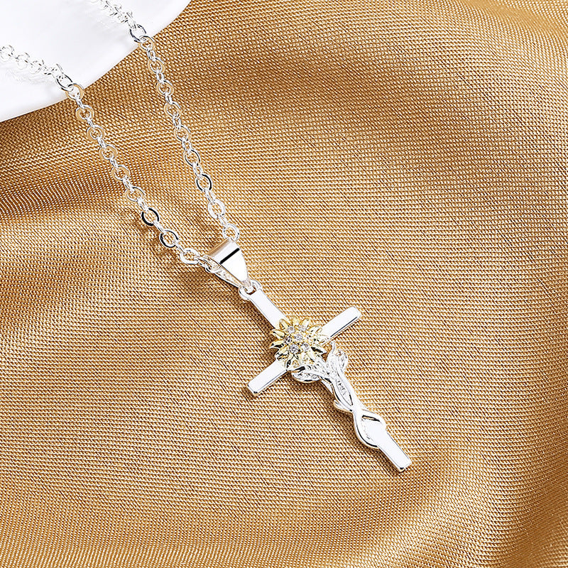 🌻 Élégant Collier Pendentif Tournesol Bi-Color - Mix Or & Argent, Cadeau Idéal pour Sublimer Votre Style