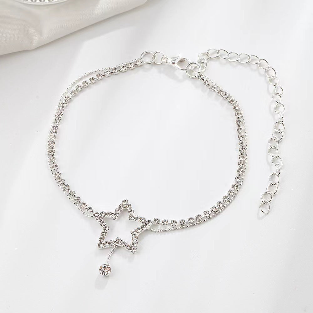 🌟 Duo Bijoux Élégants - Collier & Bracelet de Cheville Étoile & Cœur, Brillance Raffinée pour Sublimer Votre Style