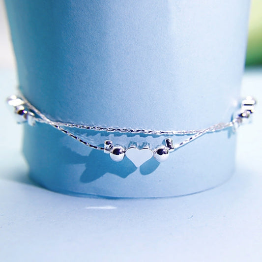 ✨ Bracelet Cœur Coréen Élégant - Double Rang & Perles Lumineuses, Parfait pour Sublimer Votre Style avec Chic ! 💖