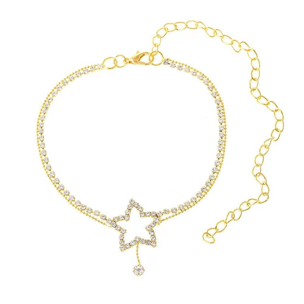 🌟 Duo Bijoux Élégants - Collier & Bracelet de Cheville Étoile & Cœur, Brillance Raffinée pour Sublimer Votre Style