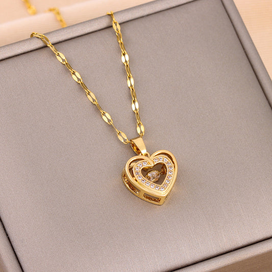 "✨ Raffiné Collier Double Rang Cœur - Acier Titane Durable & Strass Brillants - Cadeau Parfait pour la Saint-Valentin"