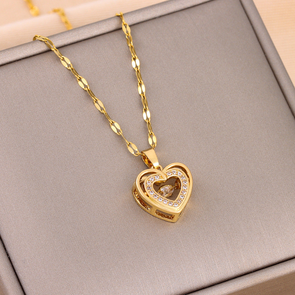 "✨ Raffiné Collier Double Rang Cœur - Acier Titane Durable & Strass Brillants - Cadeau Parfait pour la Saint-Valentin"