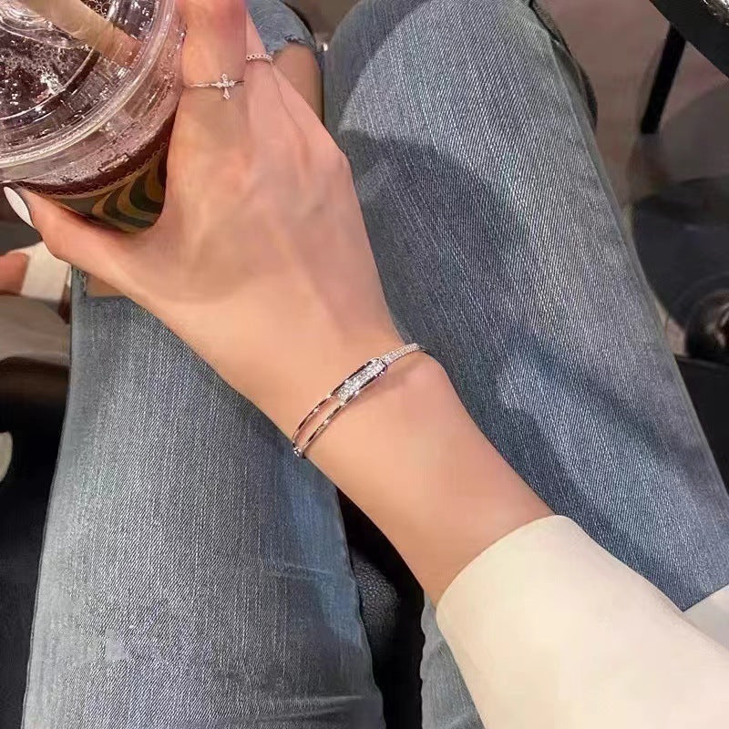 ✨ Bracelet Raffiné en Argent S925 - Incrusté de Diamants, Style Coréen Tendance et Élégance Intemporelle