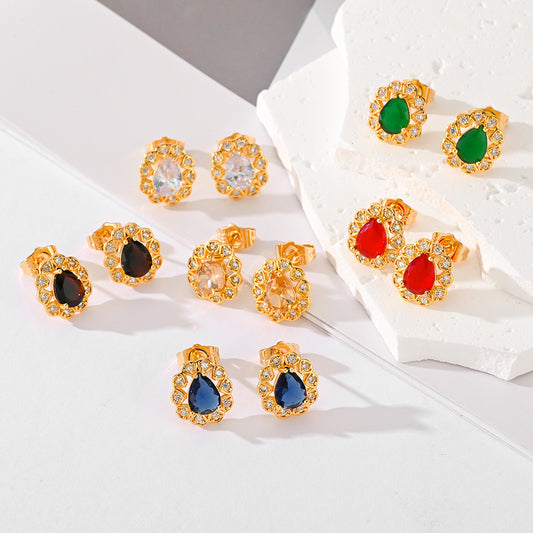 Boucles d'Oreilles en Zircon Multicolores – Éclat Vibrant, Style Intemporel !