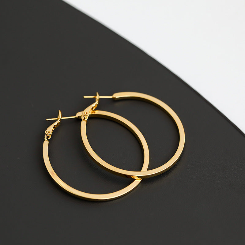Image du produit 925 Silver Needle In Europe And The United States Wind Metal Glossy Texture Square Circle HOOP Earrings Exaggerated Earrings Tide People Personality Female