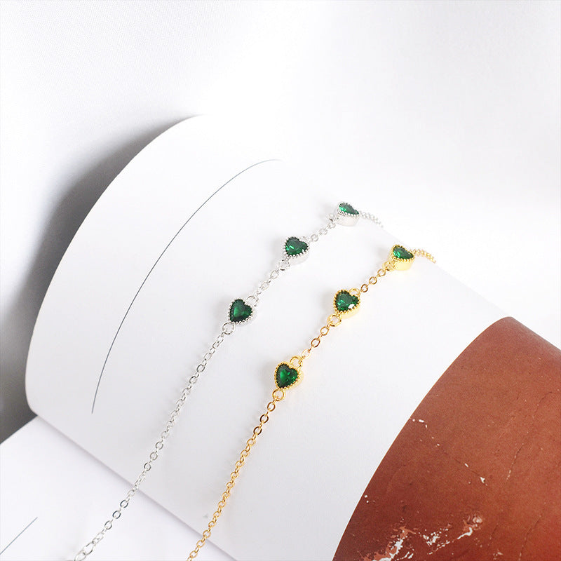 ✨ Bracelet Chic en Argent S925 - Style Rétro Français, Trois Émeraudes, Élégance Intemporelle et Unique